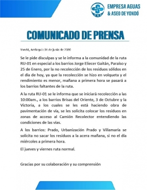 Se le informa a la comunidad Yondosina: